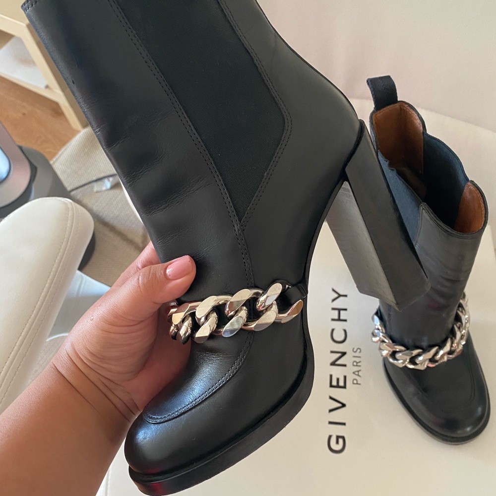 Givenchy silver chain embellished leather boots